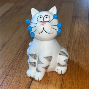 Vintage Lacombe Wire Whiskers Cat Bank Figurine 5”